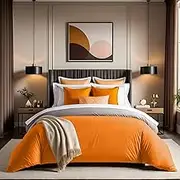 Premium Ranforce Double Quilt Cover (200 x 200 cm), 100% Cotton, Orange | Button Closure, 155 Thread Count | Machine Washable at 30°C, Soft & Durable