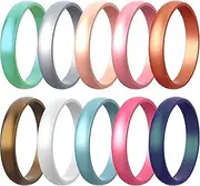 [Zollen] 10 Packs Silicone Rings for Women, 5.5 MM Metallic Rubber Wedding Bands Stackable Ring