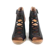 Nevenka Open Toe High Heel Sandals for Women Ankle Strap Back Zipper-Black