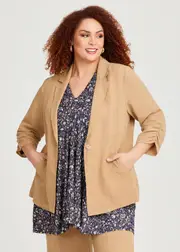 [TS] Taking Shape Relax Linen Blend Blazer Size 14 in Coffee - Plus Size Women's Clothing Coffee