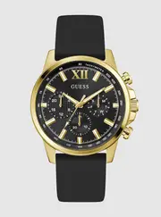 GUESS Men's Black Gold Silicone Watch
