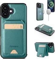 for iPhone 16 Magsafe Case Wallet with Card Slots,2 in 1 Detachable Magnetic Cover Card Holders PU Leather RFID Blocking Kickstand for iPhone 16 Flip Case-Green