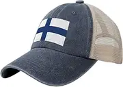 [Generic] Flag of Finland Cowboy Mesh Baseball Cap for Finns Man Woman Outdoor Adjustable Denim Hat