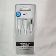 ONN Headphone Splitter White 2 Headphone Connection On 1 Device New in Package