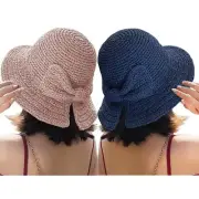 Foldable Wide Brim Floppy Straw Beach Sun Hat,Summer Cap with Bowknot for Wom...