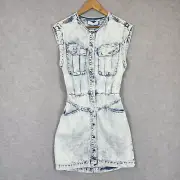 Sass and Bide Dress Womens 38 Bleached Indigo Denim Acid Wash Look Snap Button