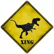 T-Rex Xing Novelty Yellow Mini Metal Road Notice 8" Cross Xing Crossing Sign