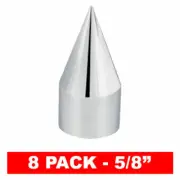 8 Pack Chrome Spike Hex Nut Bolt Press On Covers Car & Truck Motorcycle - 5/8"