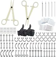 [Jconly] Body Piercing Kits 84Pcs Professional Piercing Kit for All Piercings with 14G,16G Piercing Needles Piercing Clamps Belly Ring Tongue Tragus Nipple Nose Piercing