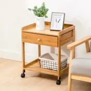 Bamboo Table Portable Bedside Table Coffee Table With Wheels Modern Storage