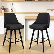 ALFORDSON 2 x Barstools, Black Bar Stools, Swivel Kitchen Dining Chair, Counter Stool Chair for Home Bar Dining Room