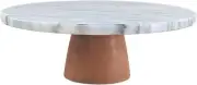 Marble Lazy Susan 12" with Wooden Base, Cake Stand, Rotating Tray, Cheese Board