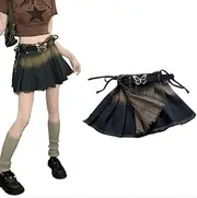 [AETABP] Coquette Clothes Blue Denim Pleated Skirt, High Waisted Spicy Girl Slimming Short Skirt Design,