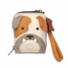 NEW CHALA GRAY BROWN DOG RFID CREDIT CARD HOLDER ZIPPERED WALLET FAUX LEATHER