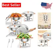 Elegant 5QT Round Chafing Dish Buffet Set - Stainless Steel & Rose Gold Finish