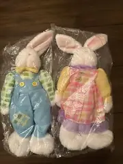 Set Of 2 Plush Bunny 15" Pink And Blue Plush Decorative Bunnies NIP Easter