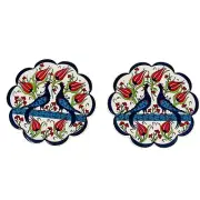 4" Handmade 2 Piece Ceramic Coaster Set Large Floral Coaster Large Trivet