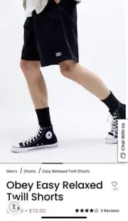 New Obey Easy Relaxed Twill Shorts Uomo Black szM stussy sb dunk supreme polo dc