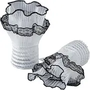 [STKARCV] 2 PAIR Elastic Wrist Cuffs Detachable Fake Sleeves With Black Floral Lace Trim For Girl