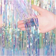 Shimmering Fiesta: 6.5Ft Iridescent Fringe Party Backdrop - Multicolor Metallic