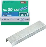 Max 35-5M Standard Staples for USA; Leg Length 6mm (1/4"); 100 Staples per Stick, for Use with Max HD-50, HD-50R, HD-50F and Other Standard Staplers, 0.25" Leg Length, 0.5" Crown Width, 5000 Count