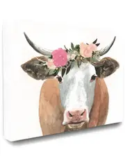 Stupell The Stupell Home Decor Collection Springtime Flower Crown Farm Cow with Horns