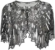 [Grouptap] 1920s black/golden/silver/white shawl gatsby bolero sequin cape shrug wrap for women ladies flapper art deco vintage dress costume