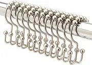 Premium Quality Double-Hook Rollerball Shower Curtain Rings (Set of 12 Hooks) in Brushed Nickel Finish - Rust-Free/Corrosion-Free