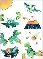 Pandawal Dinosaur Poster Wall Decoration Dino Mint Pictures Children's Room Decoration Boy Set of 4 for Children DIN A4 Wall Pictures (T6)
