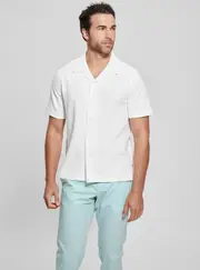 GUESS White Toledo Short Sleeve Shirt Size: Large, Cotton