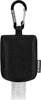 Travel Size Bottle Case, Hand Sanitizer Holder Carrier Bag - Portable Mini Waist Bag for Liquid Storage - Clip On Belt Loop, Backpack and Purse - Includes Empty Flip Cap 2 oz. Reusable Bottle, Black,