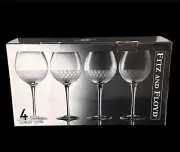 Set of 4 Fitz & Floyd DAPHNE CLEAR Etched Water Goblets Wine Glasses 13 oz - NIB