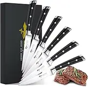 MAD SHARK Steak Knives Set of 6, Premium 4.5 inch Serrated Steak Knife Set, Dishwasher Safe, Ultra Sharp German High Carbon Stainless Steel Triple Rivet Collection 6-Piece Kitchen Steak Knife Set with Gift Box
