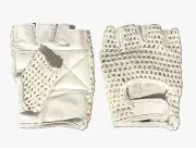 Leather Crochet Cycling / Bicycle Gloves - Vintage White