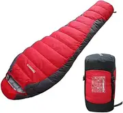 Winter -25 Degree Duck Down Sleeping Bag Keep Warm Outdoor Camping Equipment, red, 1500