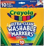 Crayola 10 Pack Ultra Clean Washable Markers, Bold Colours, Broadline Tips, Perfect Drawing and Colouring Markers, Safe and Nontoxic, Great for Arts & Crafts, School and Home