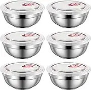 Ceiteo 28 Oz Stainless Steel Large Bowls Set of 6, Metal Double-walled Insulated Noodle Soup Bowls with Lids for Adult, Dishwasher Safe and Unbreakable