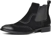 [Generic] Mens Oxford Boots Genuine Leather Pointed Toe Chelsea Boots Pull On for Meeting First Layer Decorate