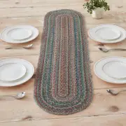 Multi Jute Oval Runner 13x48 Country Olive Green Coral Creme Farmhouse