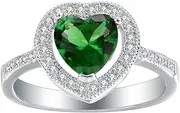 [VPbao] Women Heart Crystal Plated 925 Sterling Silver CZ Wedding Rings Green