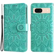 For Google Pixel 8a Protective Case Wrist Strap Sunflower Pattern Leather Phone Cover