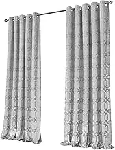 Olivia Rocco Luxe Geo Velvet Curtains Eyelet Curtain Pair Modern Geometric Pattern Soundproof Light Blocking Thermal Insulated Drapes for Bedroom Living Room, Grey 66x90