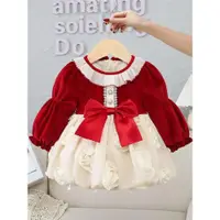 在飛比找ETMall東森購物網優惠-女童連衣裙秋冬寶寶周歲禮服嬰兒公主蓬蓬裙童裝拜年新年一歲衣服