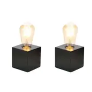 KUNJOULAM Mini Industrial Table Lamp Base Set of 2, Black Bedside Nightstand ...