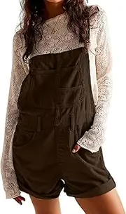 [Jumppmile] Women Corduroy Overalls Short Jumpsuits Adjustable Straps with Pockets Sleeveless Rompers