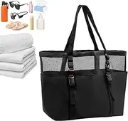 Beach Bag -Mesh Beach Bags for Women | Mesh Bag Toys Organizer | Pool Bags for Women, Travel Beach Bag with Pockets, Beach Bag for Shells, Heavy Duty Beach Bag for Family Trip Camping Swimming