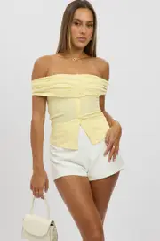 Yellow Off Shoulder Top Rib - Size 12M, Women's Top
