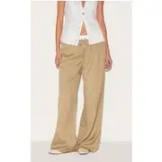 Olive Pinstripe Print Button Front Straight Leg Pants, Olive