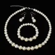 Faux Pearl Wedding Necklace Earring Bracelet Sets Bridal Jewelry Set For Wom WPD