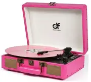 Vintage Bluetooth Suitcase Record Player with Built-in Speakers, 3 Speed Pink